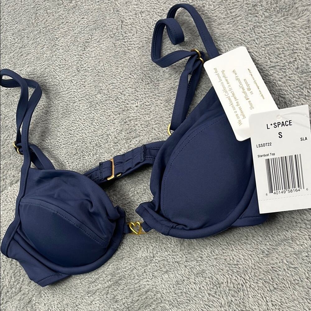 NEW L*Space S Women's Blue Stardust‎ Top LSSDT22 Gold Heart